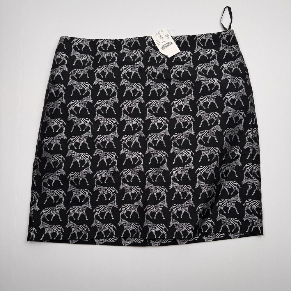 J.Crew Skirt Womens 4 (30") Black Silver Zebra Jacquard Pencil Lined Back Zip